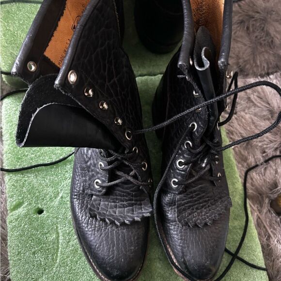 Vintage Justin 522 cowboy boots Bullhide Leather Combat shoes Roper flats y2k - Picture 1 of 7